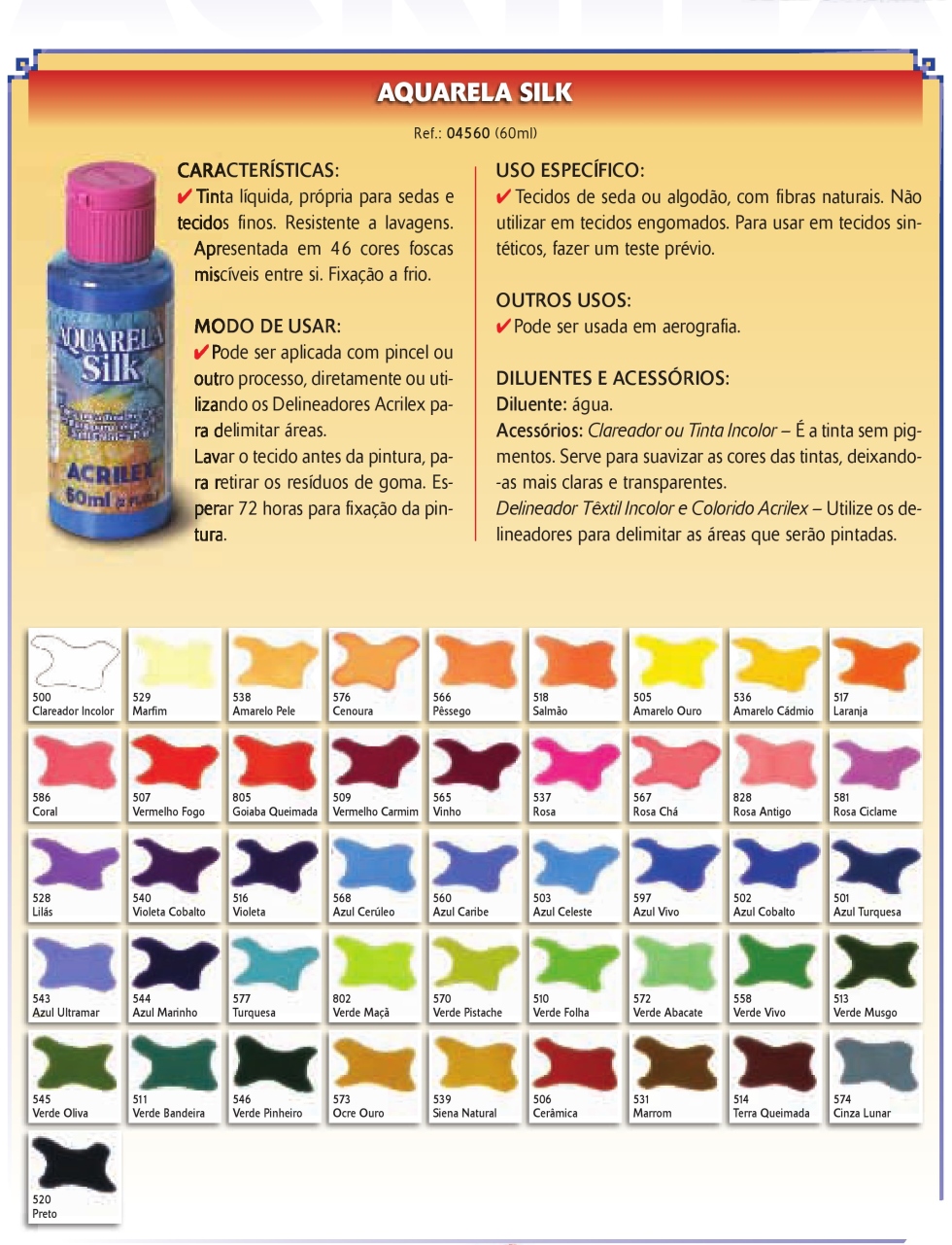  Tinta Aquarela Silk Acrilex
